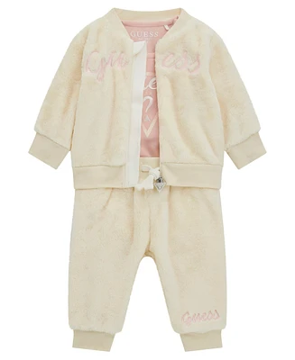 Guess Baby Girl Active Zip-Up Sweatshirt and Pant, 3-Piece Set