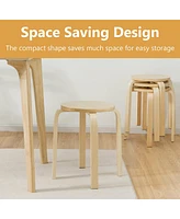 Gymax Set of 4 18'' Stacking Stool Round Dining Chair Backless Wood Home Decor