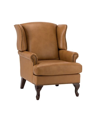 Helmuth Genuine Leather Armchair with Solid Wood Legs