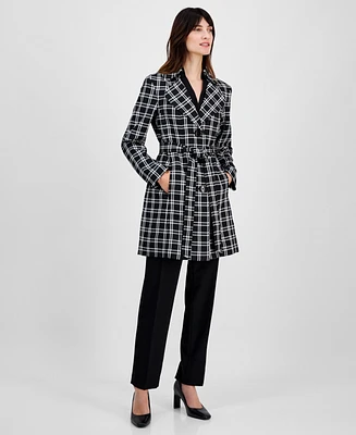 Le Suit Women's Plaid Belted Trench Suit, Regular & Petite