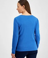 Style & Co Petite Scoop-Neck Long-Sleeve Cotton Top, Created for Macy's