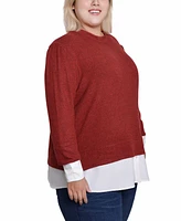 Ny Collection Plus Long Sleeve Two-Fer Top