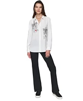 Karl Lagerfeld Paris Women's Embellished Eiffel Tower Button-Down Top