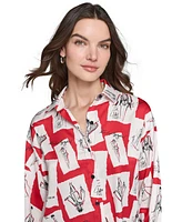 Karl Lagerfeld Paris Women's Printed Button-Front Top, Regular & Petite