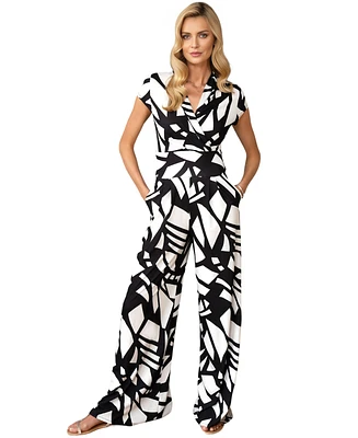 HotSquash London Women's Faux-Wrap Wide Leg Jumpsuit