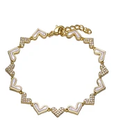 Genevive Sterling Silver 14K Gold Plated Heart Cubic Zirconia and Mother of Pearl Link Bracelet