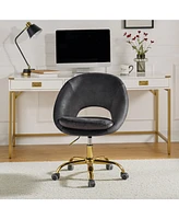 Hulala Home Modern Velvet Office Chair with Adjustable Swivel for Study Vanity