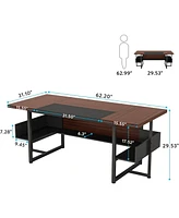 Tribesigns 62 Inch Big Computer Desk with Storage Shelves, Modern Executive Desk Workstation for Home Office Furniture, Walnut & Black