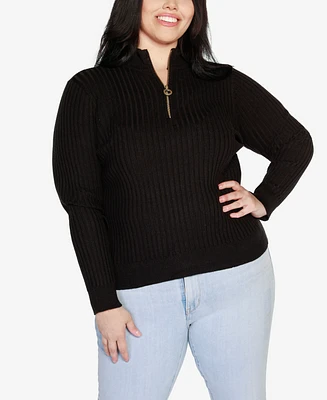 Belldini Black Label Plus Ribbed Mock Neck Half-Zip Sweater