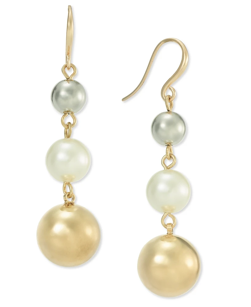 Charter Club Two-Tone Imitation Pearl Triple Drop Earrings, Created for Macy's