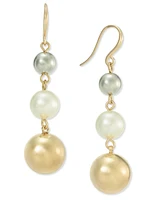 Charter Club Two-Tone Imitation Pearl Triple Drop Earrings, Created for Macy's