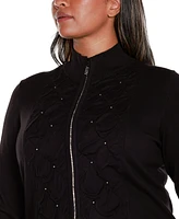 Belldini Black Label Plus Rhinestone-Zip Embellished Cardigan Sweater