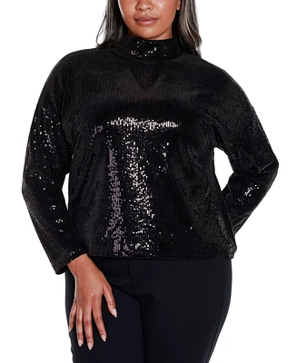 Belldini Black Label Plus Sequin Top with Back Cutout