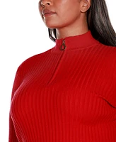 Belldini Black Label Plus Size Ribbed Mock Neck Half-Zip Sweater