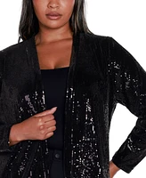 Belldini Black Label Plus Stretch Velvet Sequin Knit Cardigan Sweater