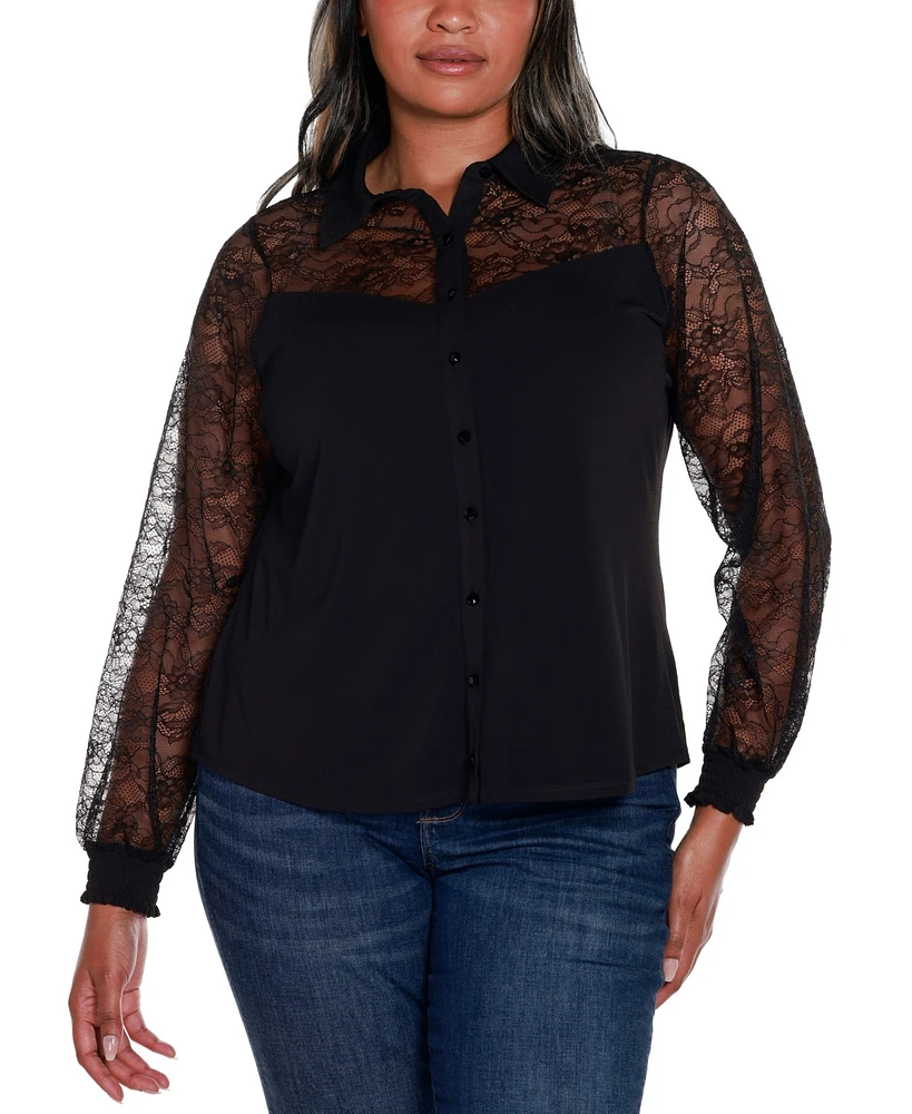 Belldini Black Label Plus Lace Inset Knit Blouse