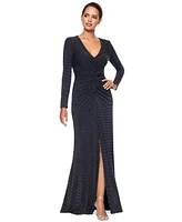 Xscape Petite Studded Gathered-Front Evening Gown