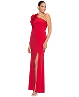 Xscape Petite One-Shoulder High-Slit Evening Gown