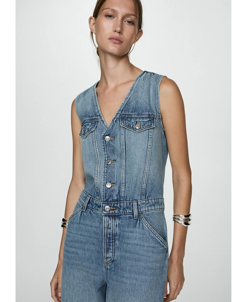 Mango Women's Long Denim Jumpsuit