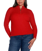 Belldini Black Label Plus Size Ribbed Mock Neck Half-Zip Sweater