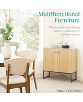 Best Choice Products 2-Door Rattan Storage Cabinet, Accent Furniture, Cupboard w/ Non-Scratch Foot Pads