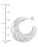 Polished Shrimp Style Medium Hoop Earrings in Sterling Silver, 1.3"