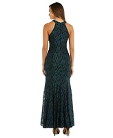 R & M Richards Women's Glitter Lace Halter Gown