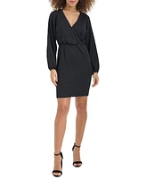 Siena Women's Textured Faux-Wrap Blouson-Sleeve Dress