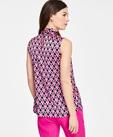 Tahari Asl Women's Geo-Print Bow-Tie Sleeveless Blouse