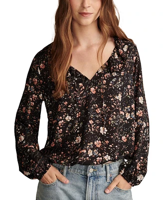 Lucky Brand Women's Floral Ruffled Tie-Neck Long-Sleeve Top