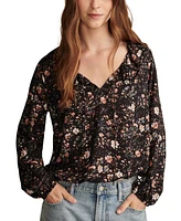 Lucky Brand Women's Floral Ruffled Tie-Neck Long-Sleeve Top