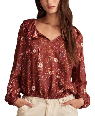 Lucky Brand Women's Floral Ruffled Tie-Neck Long-Sleeve Top