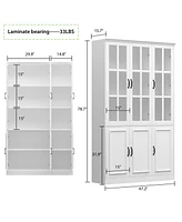 Famapy White 10-Shelf Wood Standard Bookcase With Doors, Drawers
