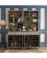 Famapy 8-Shelves Gray Wooden Modern Bookcase Bookshelf with 3-Drawer