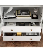 Famapy White Storage Cabinet with 2-Drawers and Anti-dumping Device