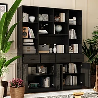 Famapy 15-Shelf Standard Bookshelf with Adjustable Shelves, 4 Drawers