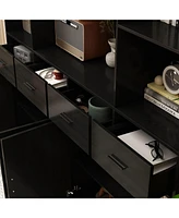 Famapy 15-Shelf Standard Bookshelf with Adjustable Shelves, 4 Drawers