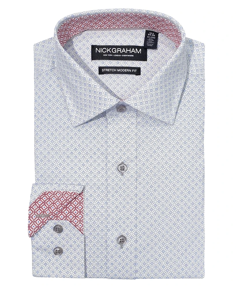 Nick Graham Men's Modern Fit Diamond Square Dot Dress Shirt