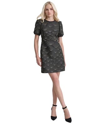 Dkny Petite Puffed-Sleeve Brocade-Texture Mini Dress