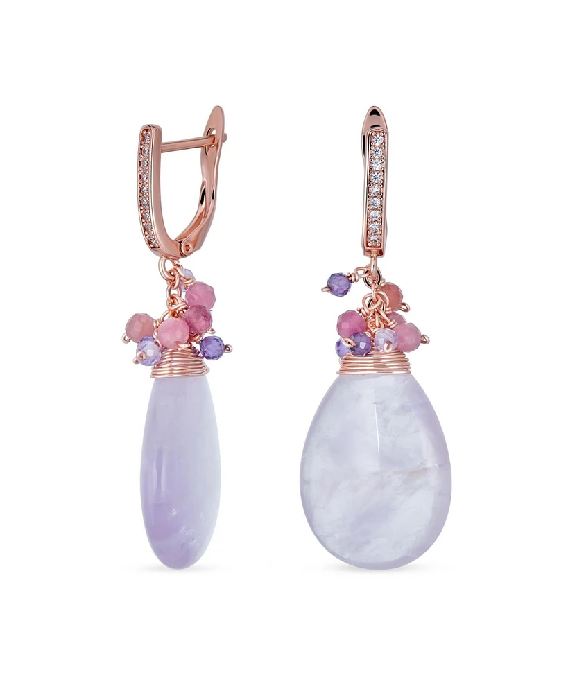 Bling Jewelry Natural Pink Rose Quartz Teardrop Bead Accent Drop Earrings Gold Plated