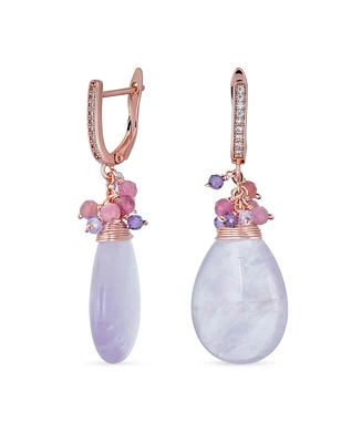 Bling Jewelry Natural Pink Rose Quartz Teardrop Bead Accent Drop Earrings Gold Plated