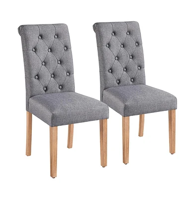 Yaheetech 2PCS High Back Classic Fabric Upholstered Pu Leather Dining Chair