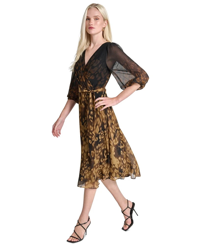 Dkny Women's Printed Balloon-Sleeve Dress