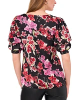 1.state Women's Floral-Print Bubble-Sleeve Blouse