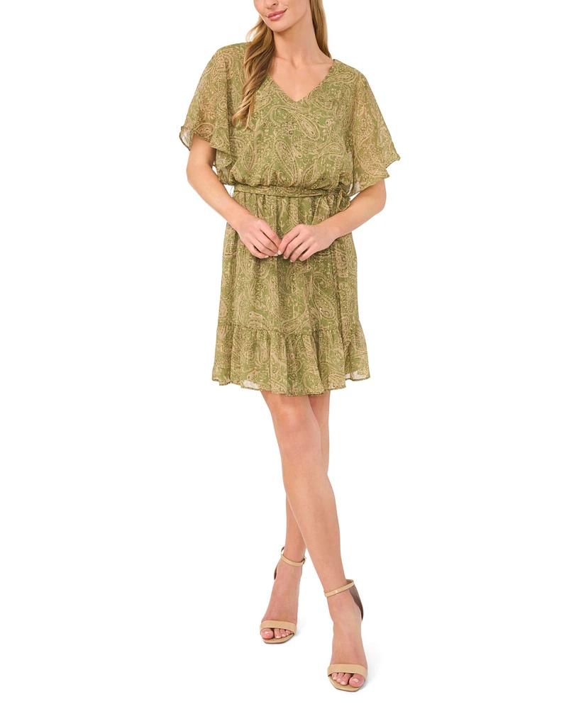 CeCe Women's Smocked Waist Serene Paisley Mini Dress