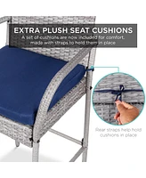 Best Choice Products Set of 2 Wicker Bar Stools w/ Cushion, Footrests, Armrests for Patio, Pool, Deck