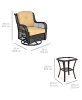 Best Choice Products 3-Piece Patio Wicker Bistro Furniture Set w/ 2 Cushioned Swivel Rocking Chairs, Side Table