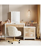 Tribesigns Computer Desk with Drawers, Home Office Desk with Storage Cabinet and Printer Space, Modern Reversible Study Writing Table Workstation for