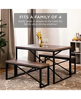 Best Choice Products 45.5in 3-Piece Bench Style Dining Furniture Set, 4-Person Dinette w/ 2 Benches, Table