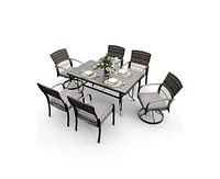 Pamapic 7-Piece Patio Dining Set for 6 with Green Cushion 4 Chairs and 2 Swivel Rockers